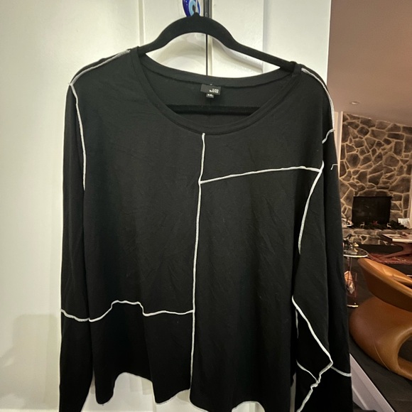Lisa Bayne Black Long Sleeve Top with White patchwork Bamboo blend size XXL - Picture 1 of 4